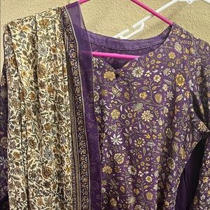 Floral Purple and Cream tan floral indian suit